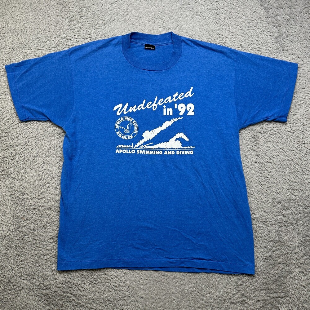 Vintage 90s Apollo High School T-Shirt XL Blue Single Stitch Screen Stars USA